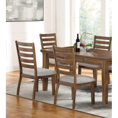 Transitional Set Of 2pc Side Chairs Walnut Light Gray Ladder Back Chairs Solid Wood Polyester Fabric Upholstered Padded Seat Dining Room Furniture