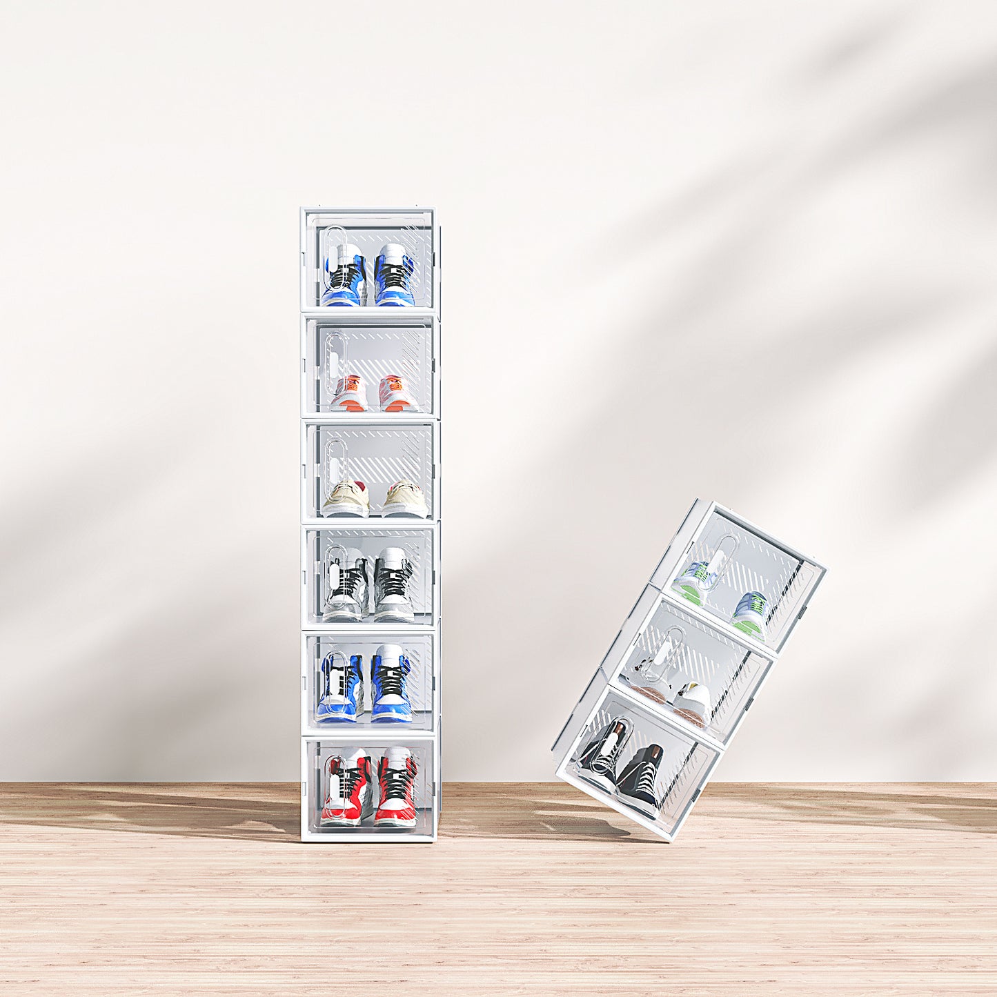 White Medium 6PCS 35x25x19cm Shoebox, Plastic, Grid, Free Combination