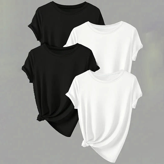4 Pack T-Shirts For Women - Short Sleeve Basic Tees Soft Crew Neck Trendy Summer Tops For Casual Outfits 2025