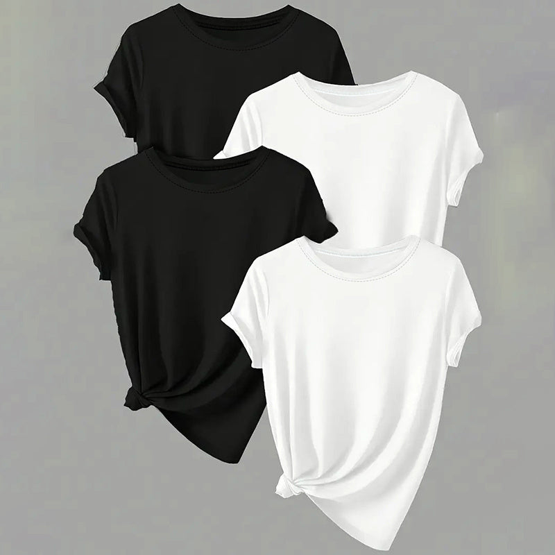 4 Pack T-Shirts For Women - Short Sleeve Basic Tees Soft Crew Neck Trendy Summer Tops For Casual Outfits 2025