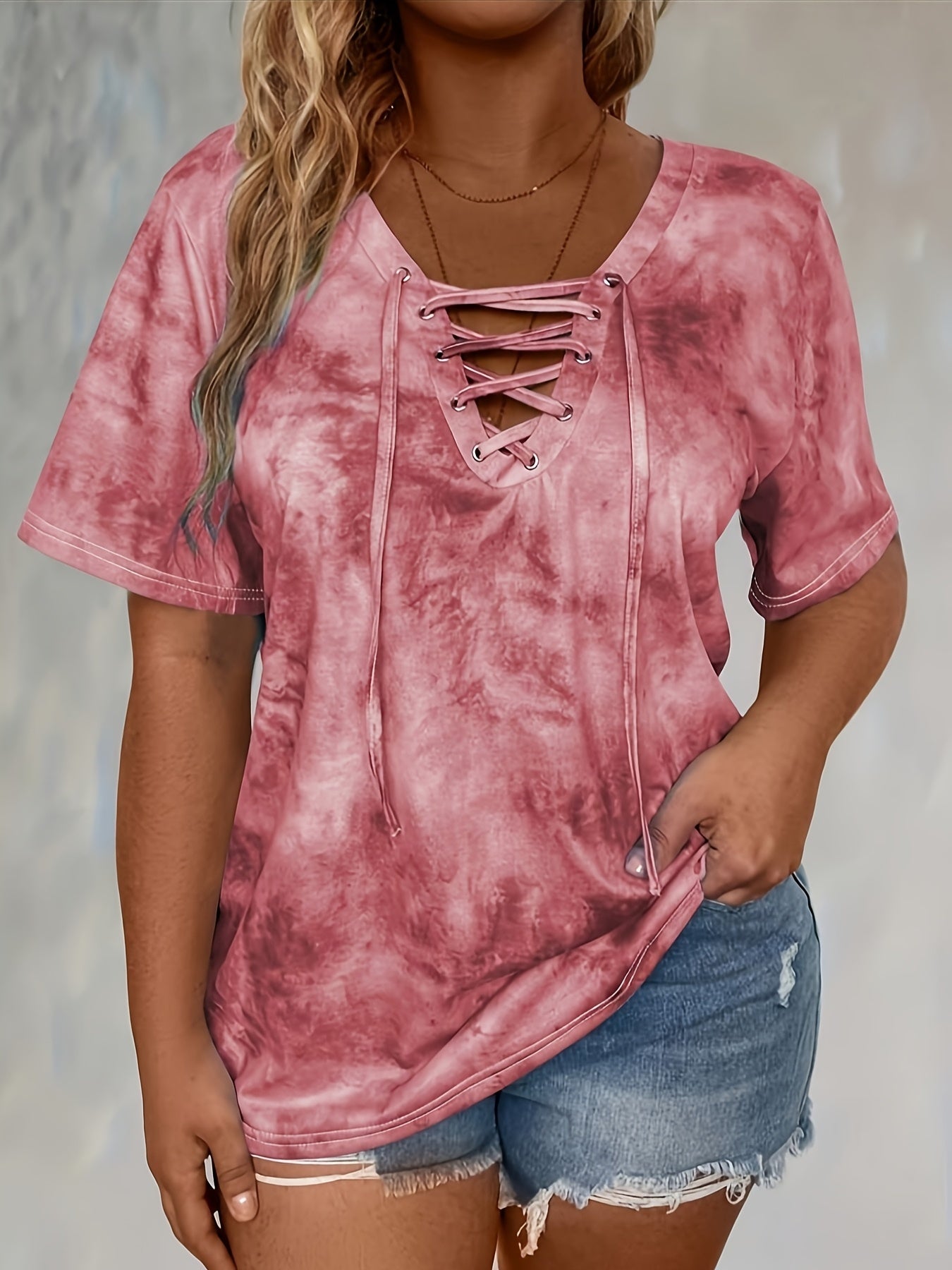 Self-pick-up Women's Tie Dye Printed Drawstring Casual Fashion Short Sleeve T-Shirt Only Self-pickup Is Supported