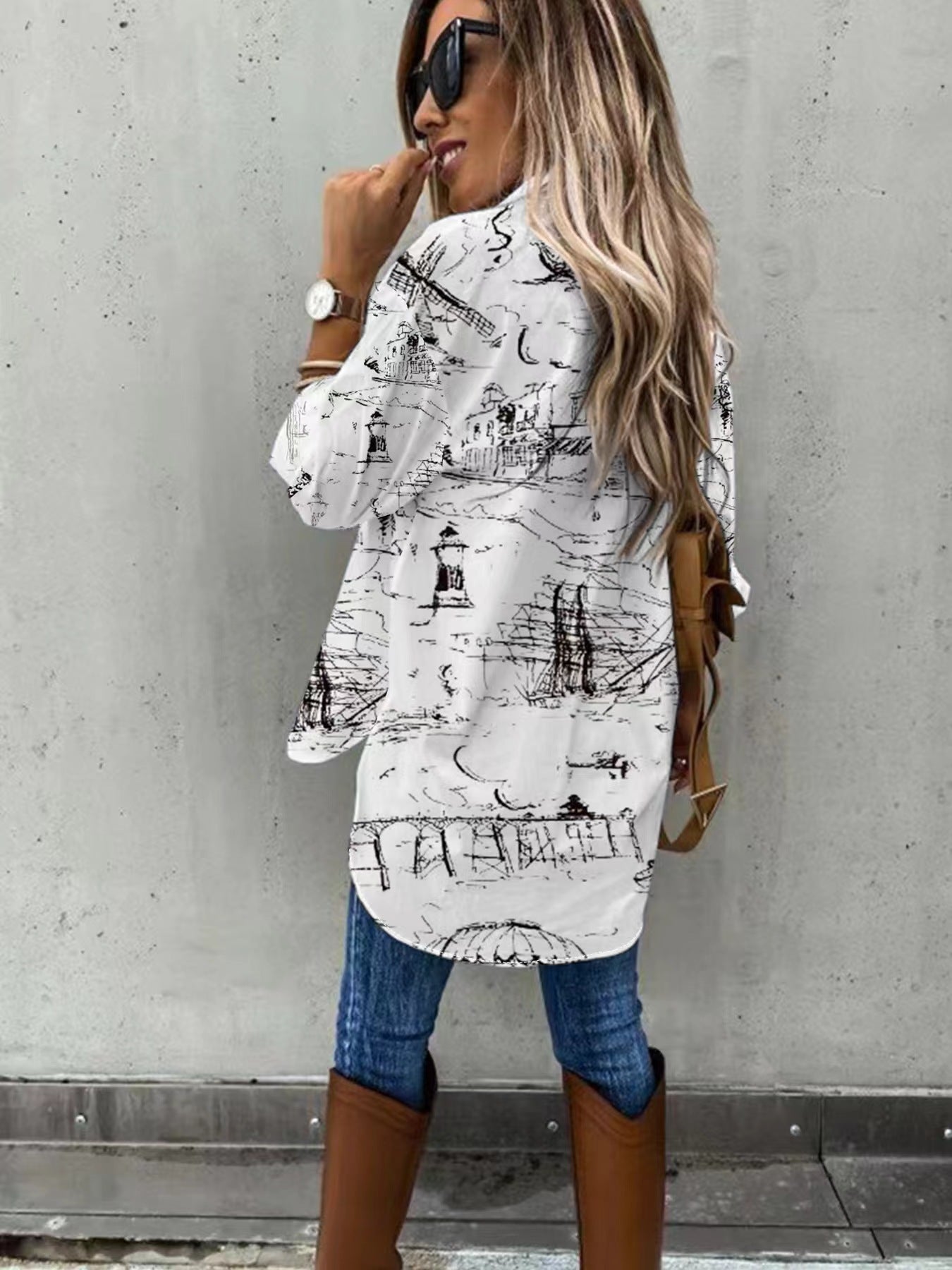 Large Size Two-piece Set Women's Long Sleeve Casual Shirt