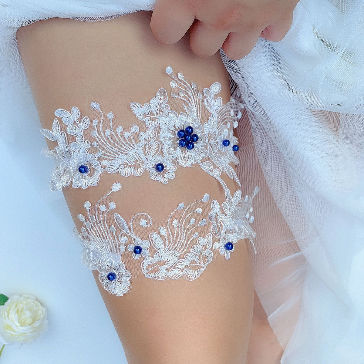 White Elastic Leg Ring Bridal Lace Stockings Band