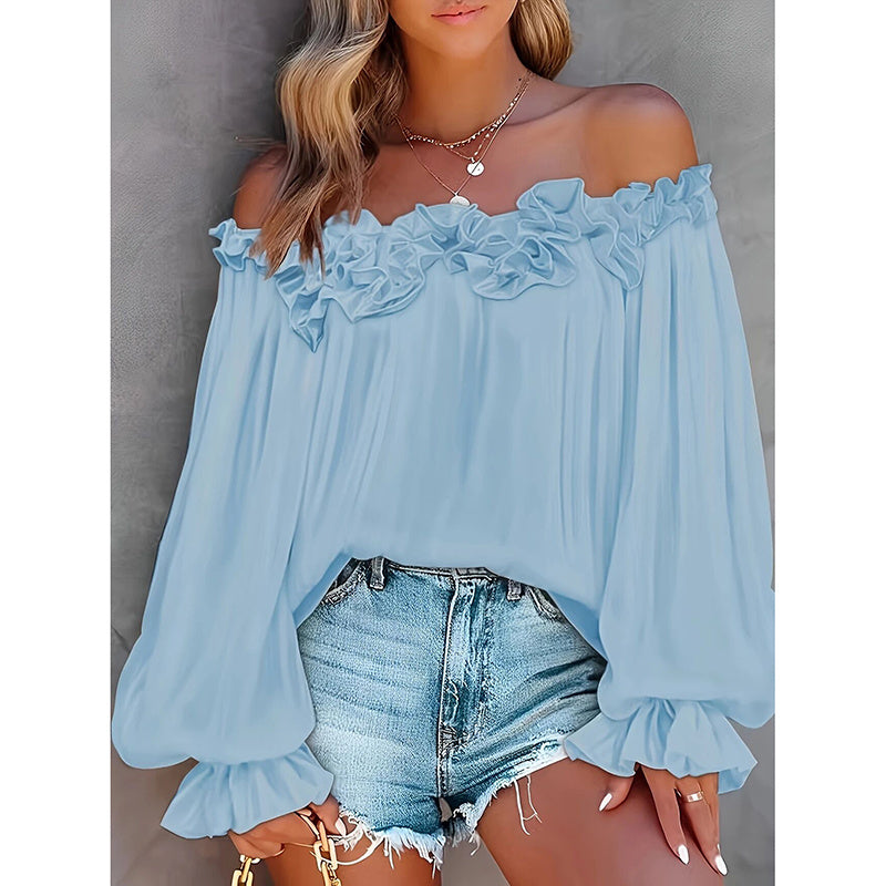 Women's Summer Off Shoulder Top Ruffle Long Sleeve Blouse Casual Loose Shirts