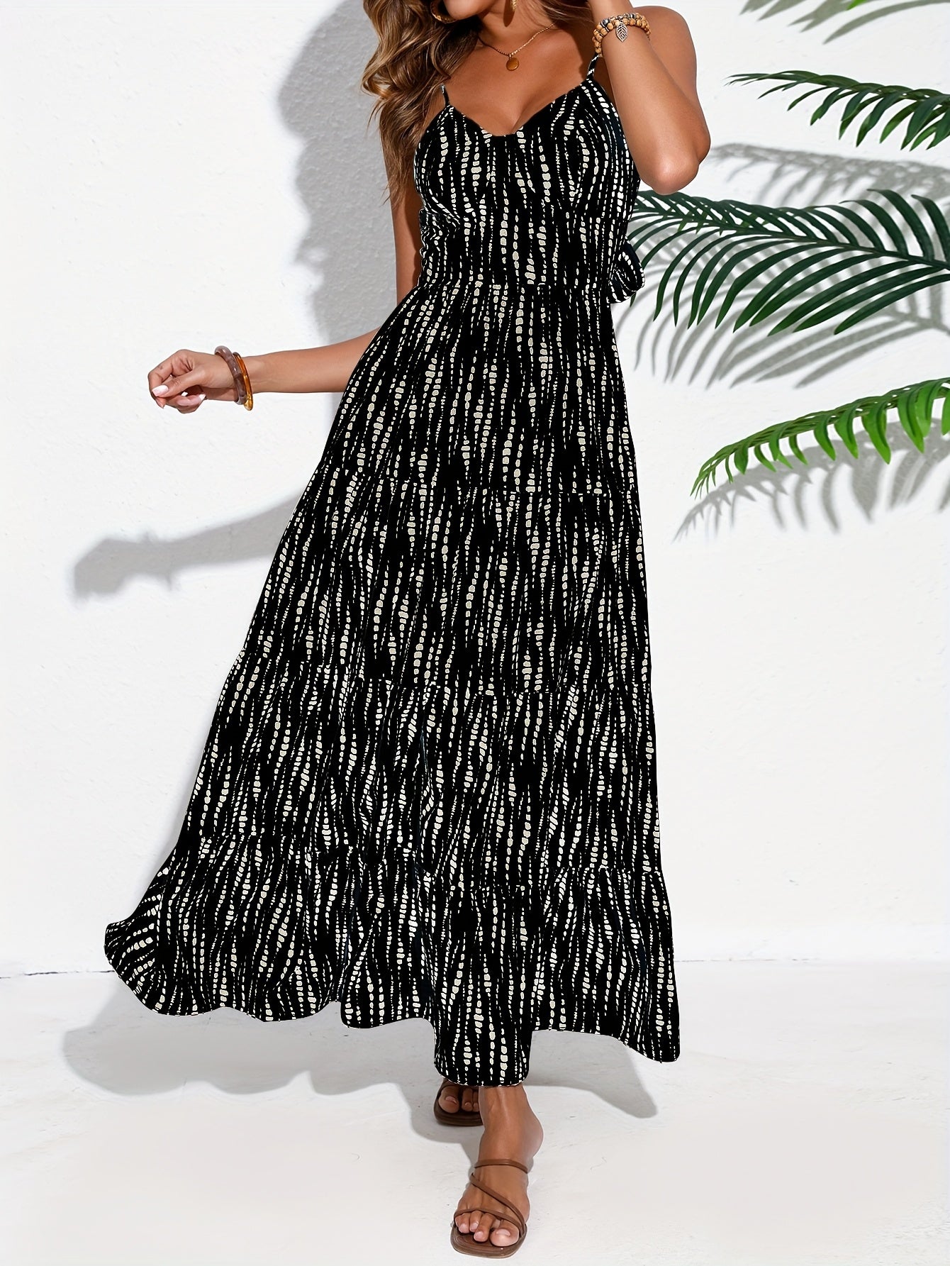 Women's Bohemian Style Strappy Back Tie-Wrap Dress