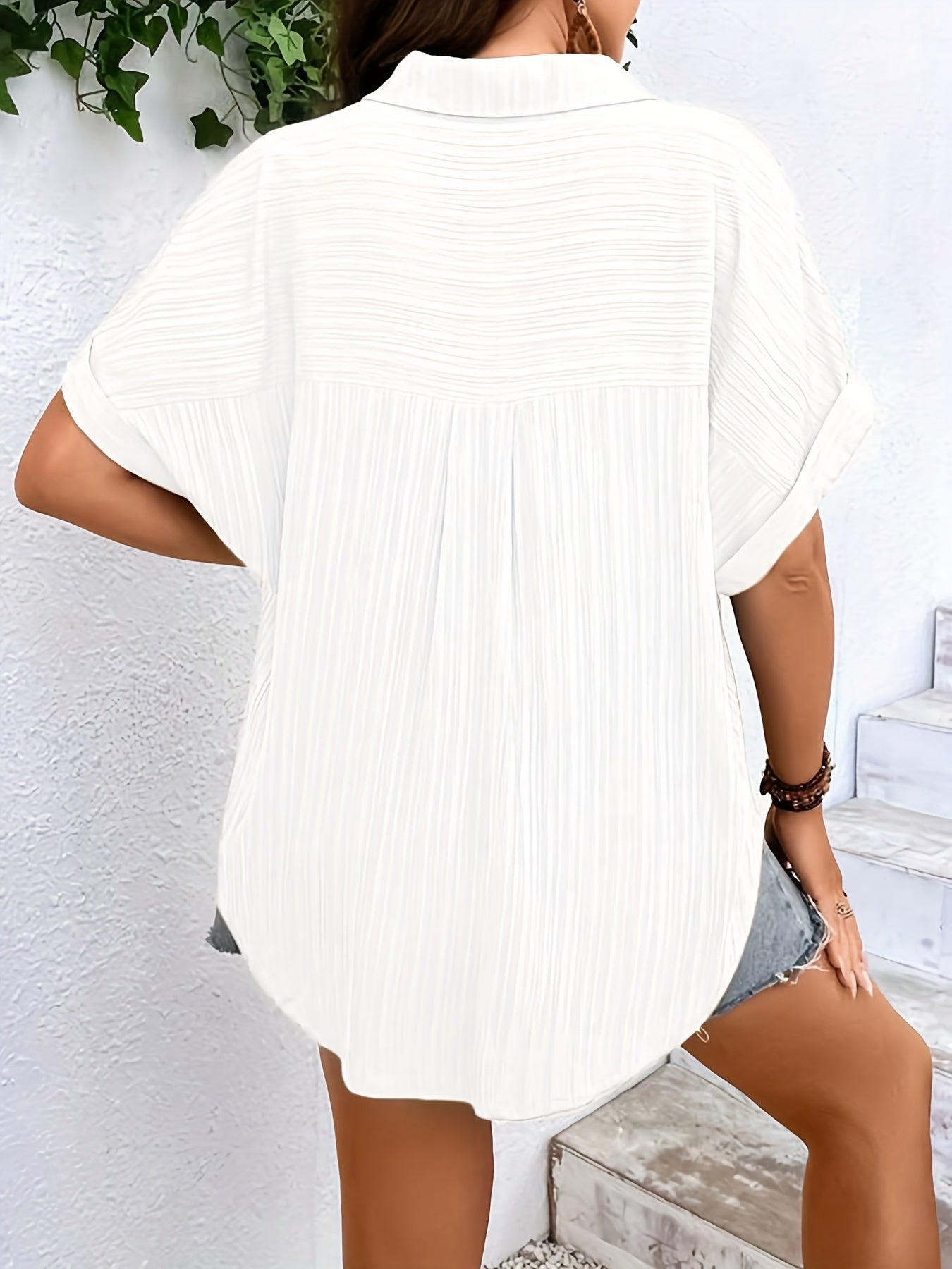 Women's Plus Size Summer V-Neck Dolman Sleeve Casual Short-Sleeve Striped Blouse For Work & Daily Wear