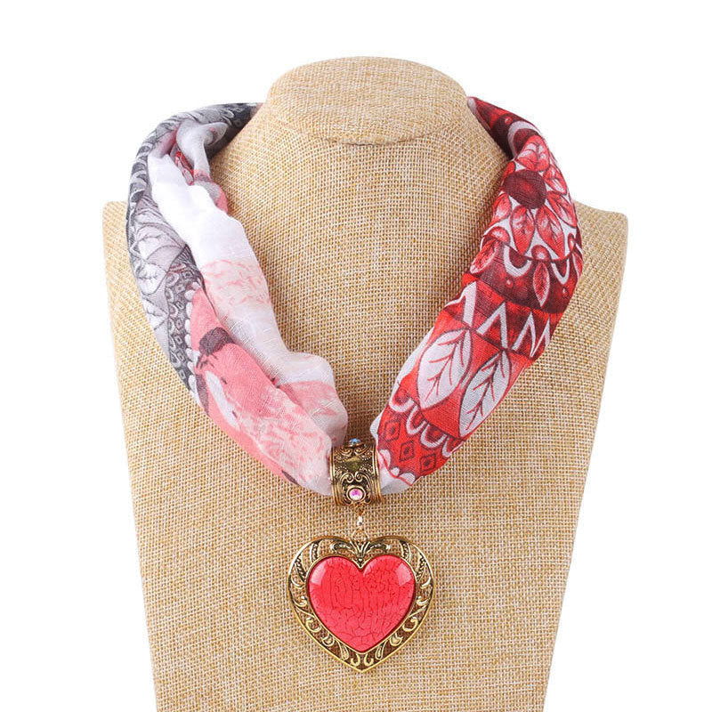 Ethnic Peach Heart Jewelry Necklace Scarf Female