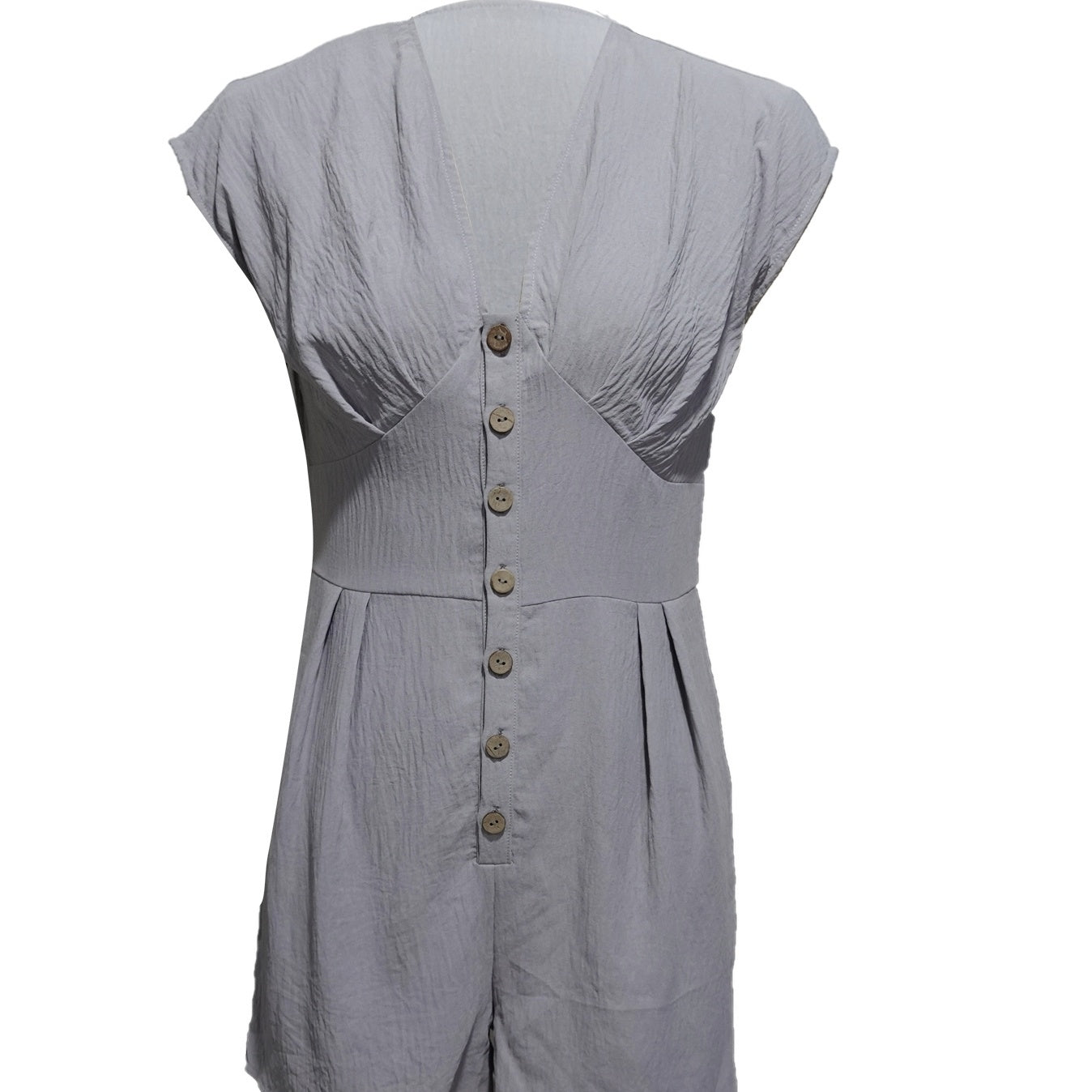 Women's Solid Color V-neck Patchwork Button Fashion Short Jumpsuit