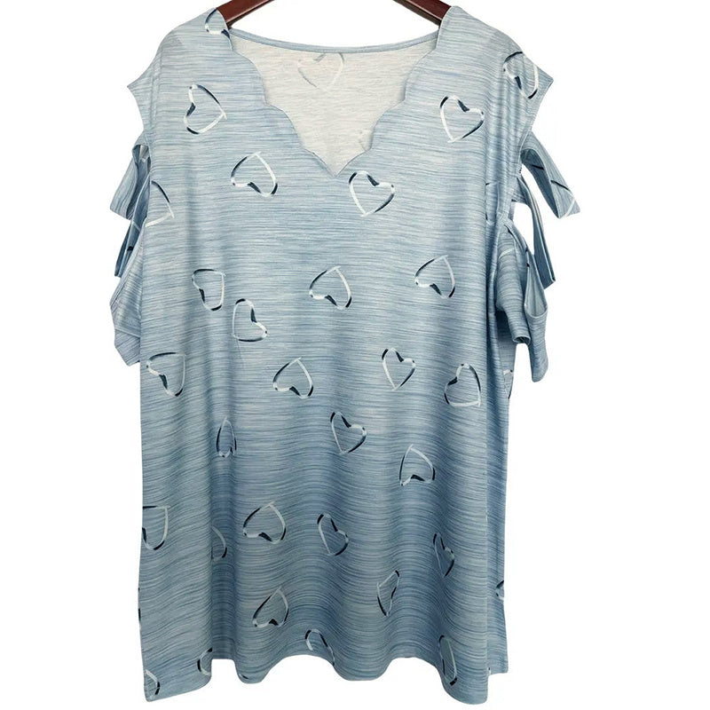 Women Cold Shoulder Tops Casual Loose Hollow Out Short Sleeve T Shirt Sexy V Neck Tops Blouses