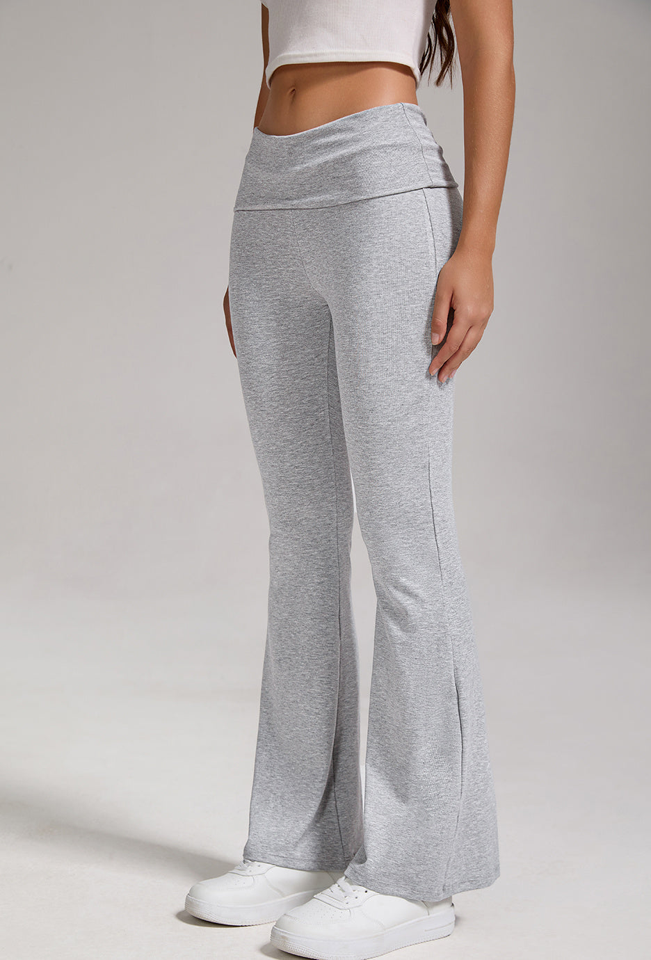 Sports, Leisure And Exercise Women's Low Waisted Flared Pants With Exposed Navel And Folded Waist Wide Leg Pants