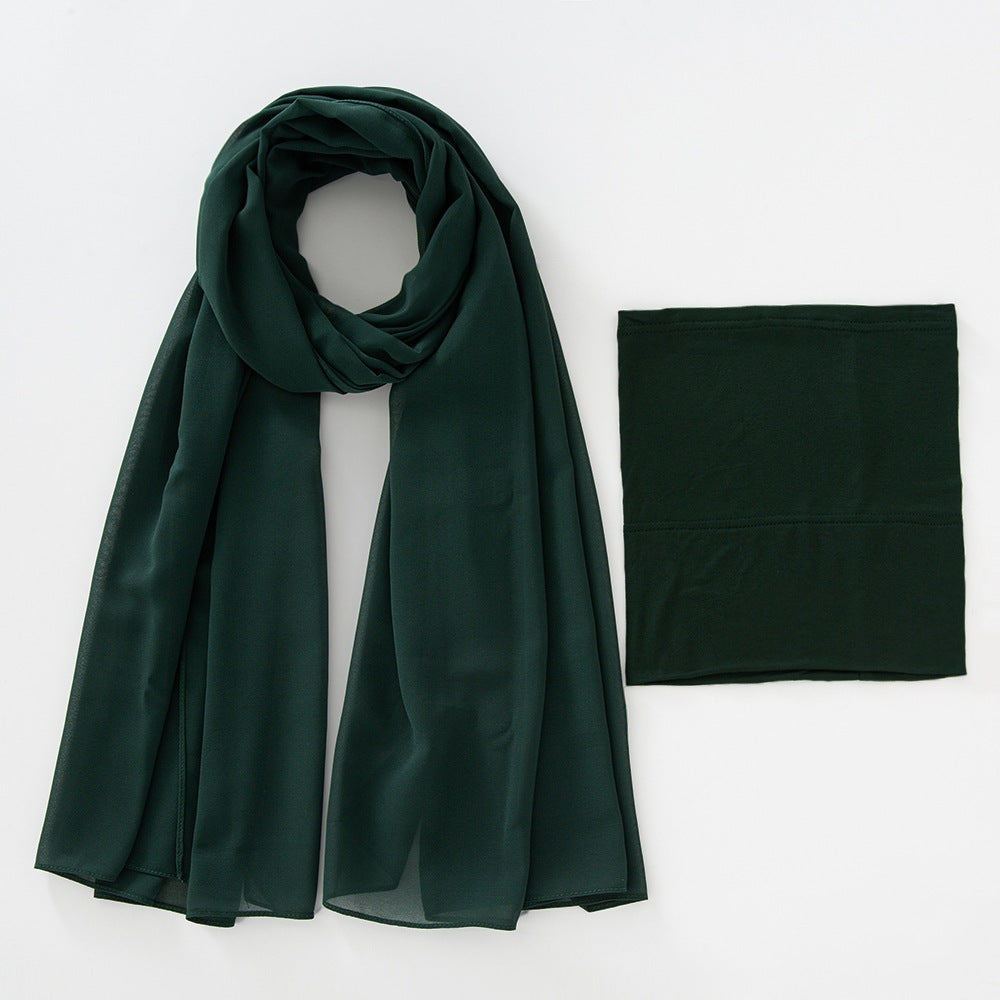 Modal Breathable Elastic Bucket Hat With Pearl Chiffon Scarf Headcloth