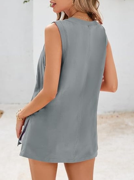 Fisoew Womens Summer Tank Tops V Neck Sleeveless Casual Loose Flowy Tunic Workout T Shirts