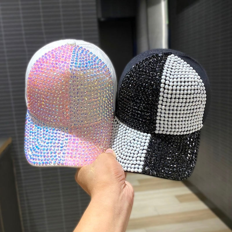 Korean Style Dual-color Patchwork Diamond Cap Shiny