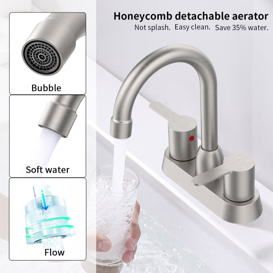 2 Handles Bathroom Sink Faucet, Brushed Nickel Centerset RV Bathroom Faucets For 2 3 Hole