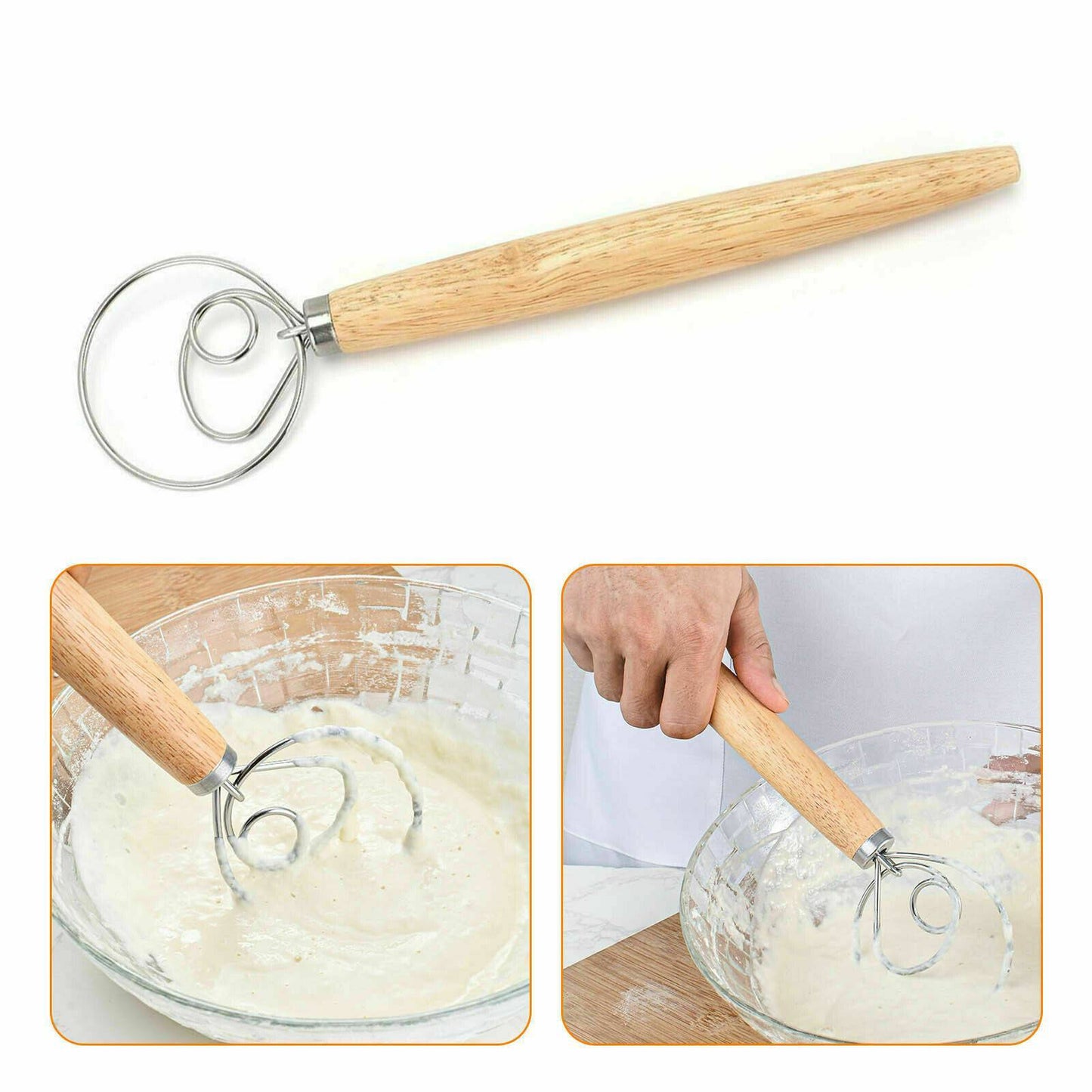 BAKING DOUGH STAINLESS STEEL LARGE WIRE WHISK MIXER BREAD COOKING TOOL