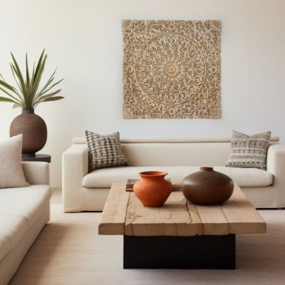 Wooden Floral Hand Carved Mandala Square Wall Decor-48X48