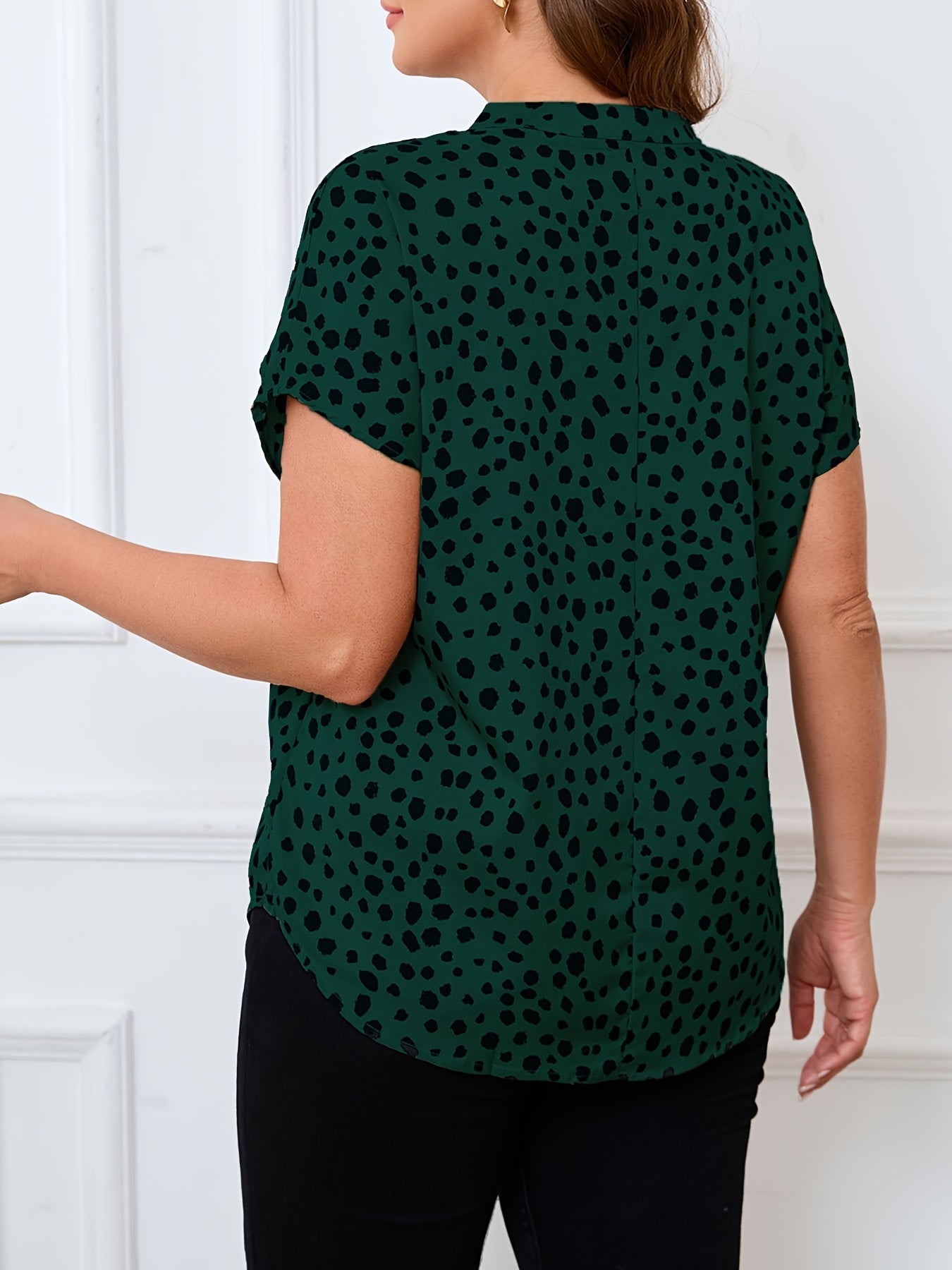 Women's Plus Size Casual Summer Irregular Polka Dot V-Neck Work Top