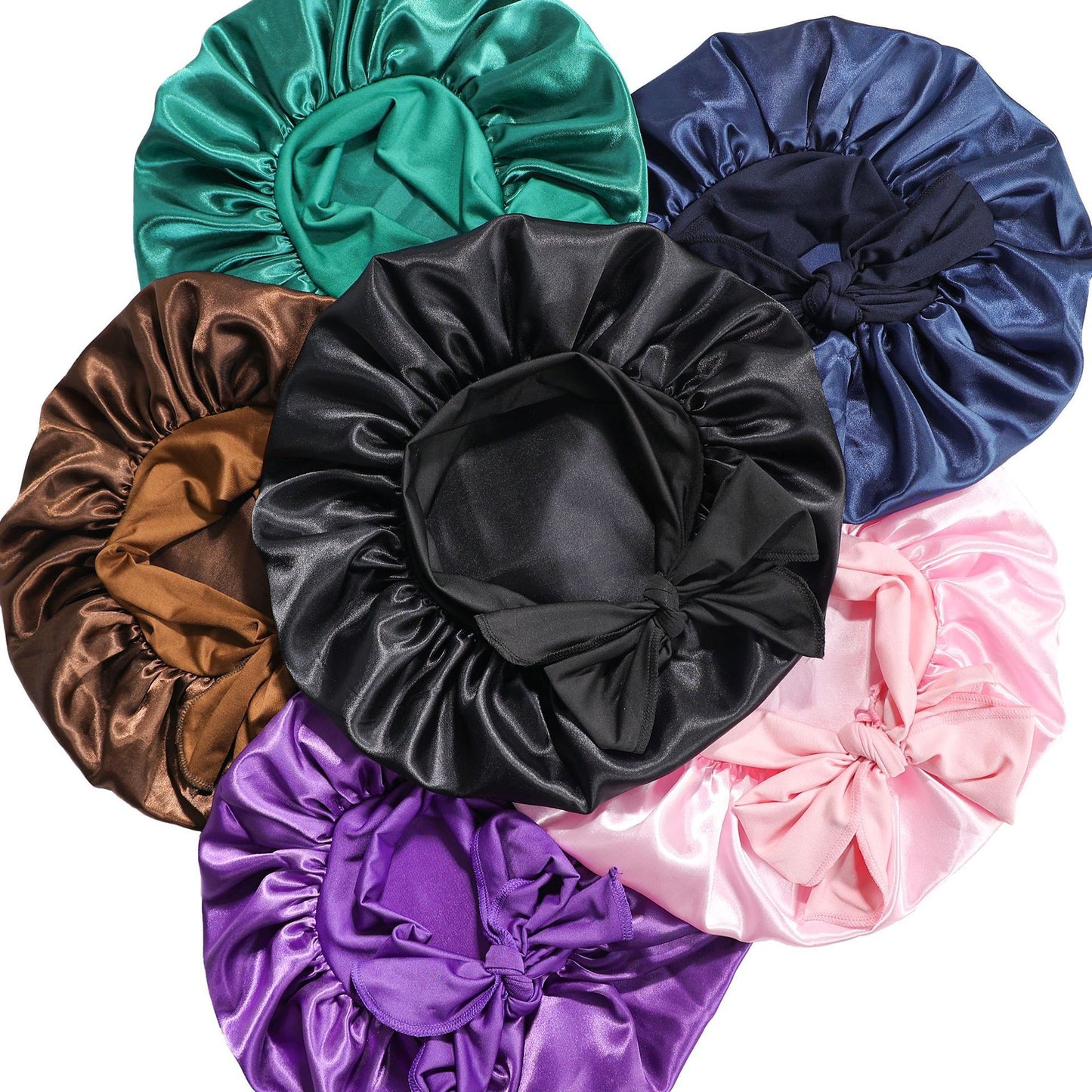 Satin Round Cap Bow Elastic Wide-brimmed Ribbon Nightcap