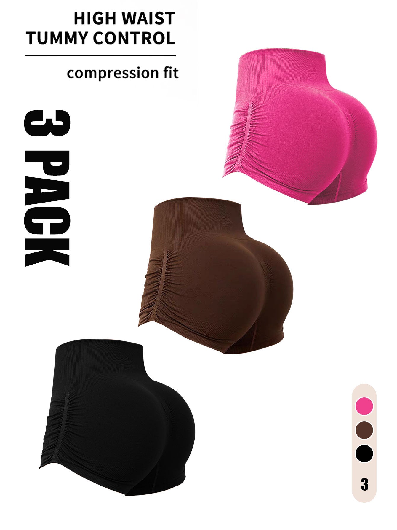 3 Pack Workout Shorts For Women Seamless Scrunch Butt Lifting High Waisted Yoga Gym Booty Running Short Pants