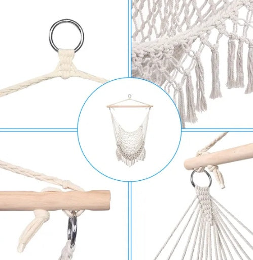 Cotton Rope Sling With Tassel Beige For Indoor