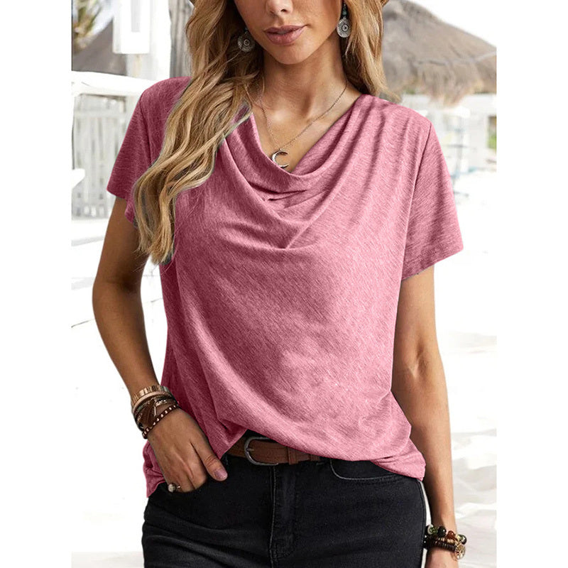 Womens Short Sleeve Cowl Neck Shirts Trendy 2025 Dressy Casual Outfits Ladies Top Blouses