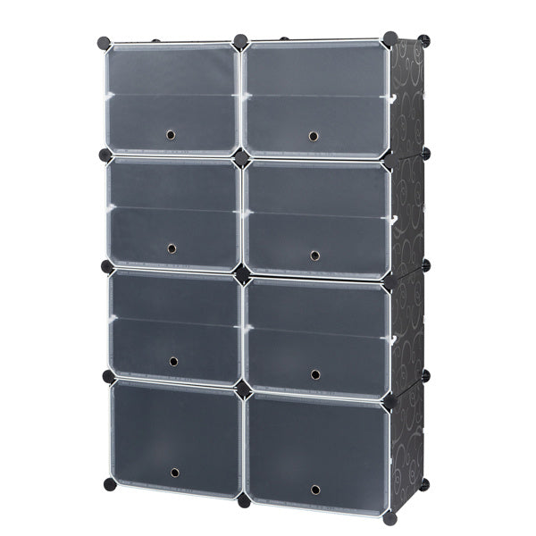 2 Rows, 7 Layers, 14 Compartments, Semi Transparent Doors, Black Patterned Cabinet Body