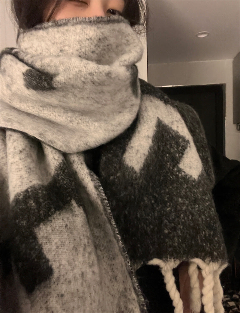 Senior Sense Korean Version Of Everything Warm Shawl Bib Dual-use Thick Scarf