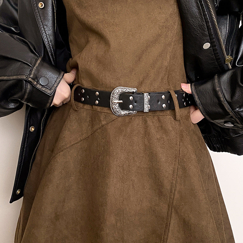 Retro Silver Alloy Buckle Belt Women's All-matching