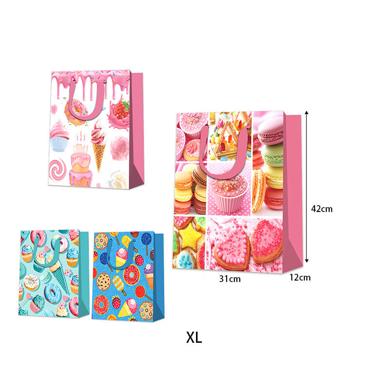 Set Of 12  Cool Summer Ice Cream Dessert Cartoon Pattern Gift Bag Made Of Selected Ivory Paper, Available For Wholesale In Stock