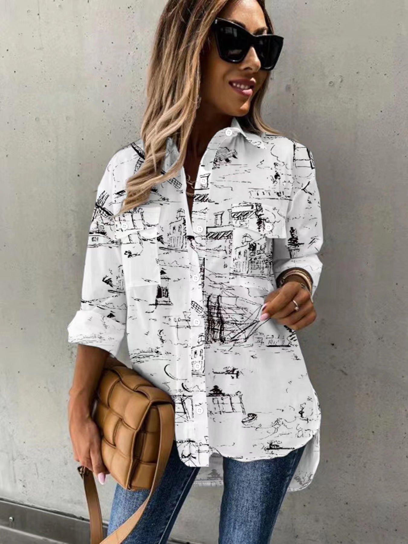 Large Size Two-piece Set Women's Long Sleeve Casual Shirt