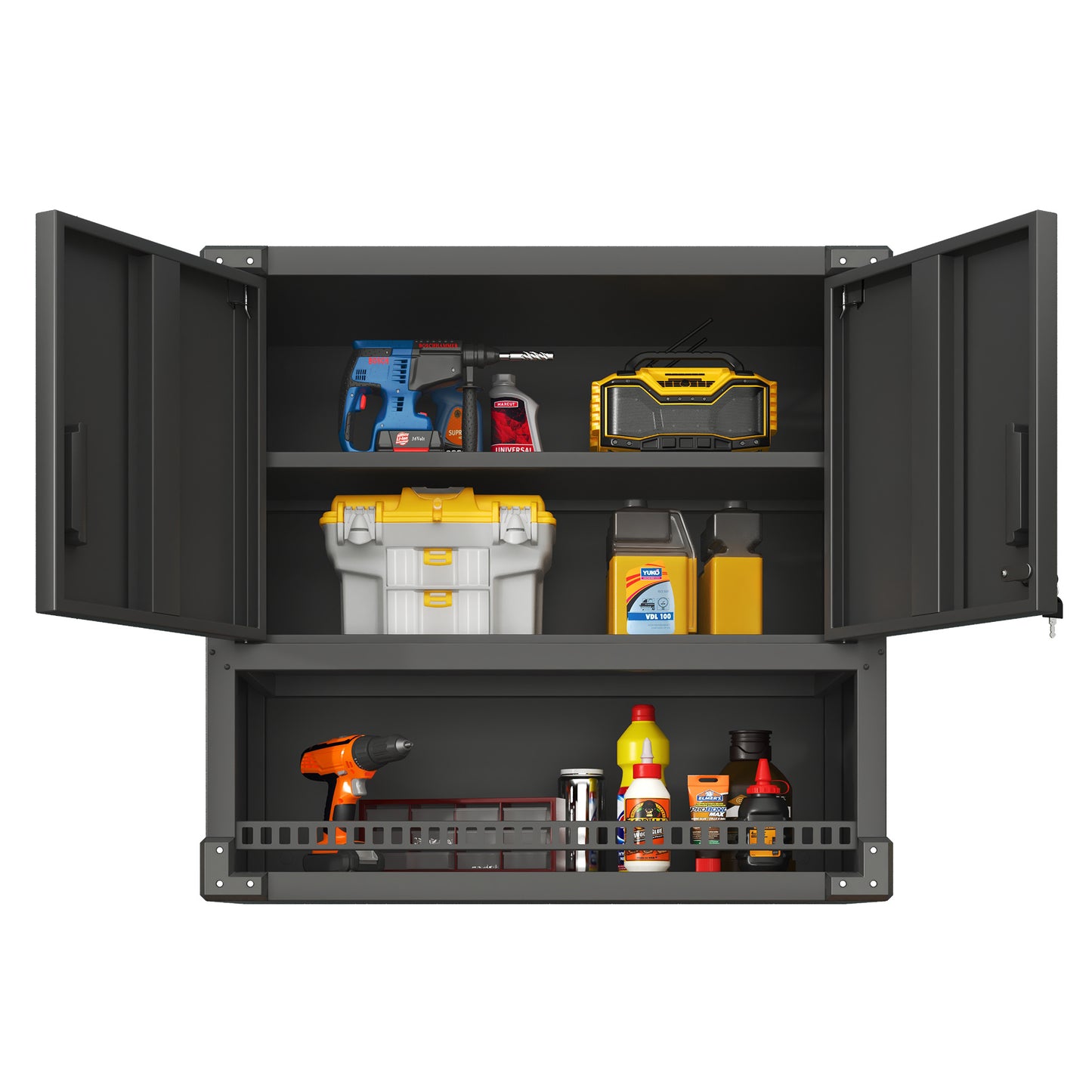 Metal Wall-Mounted Tool Storage Cabinet With Locking Door And 1 Shelf 1 Opened Drawer For Garage Warehouse,Office,Assembly Required