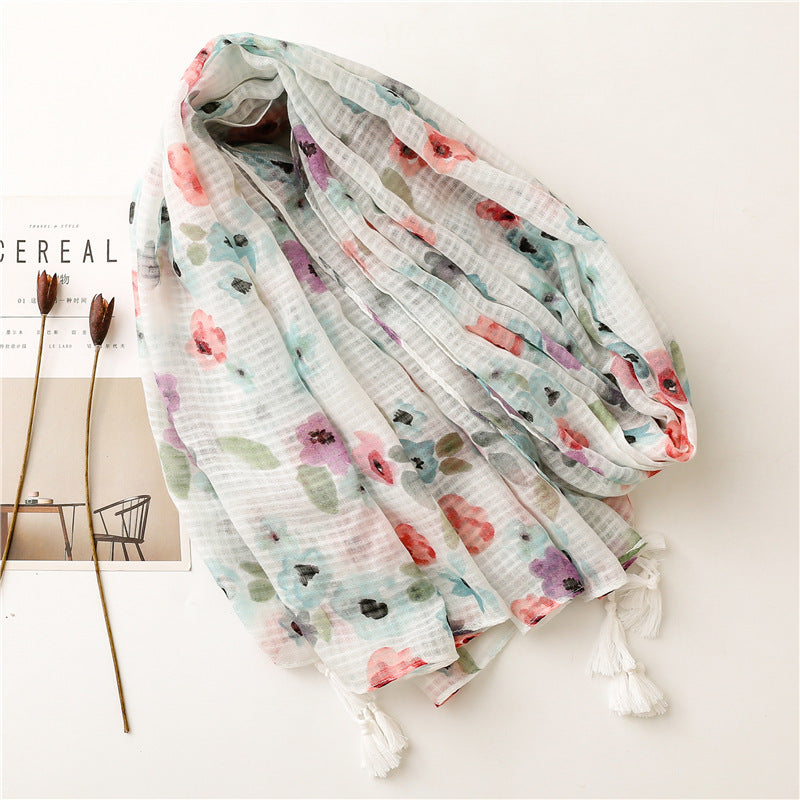 Ladies Soft Cotton Linen Feel Sunscreen Scarf