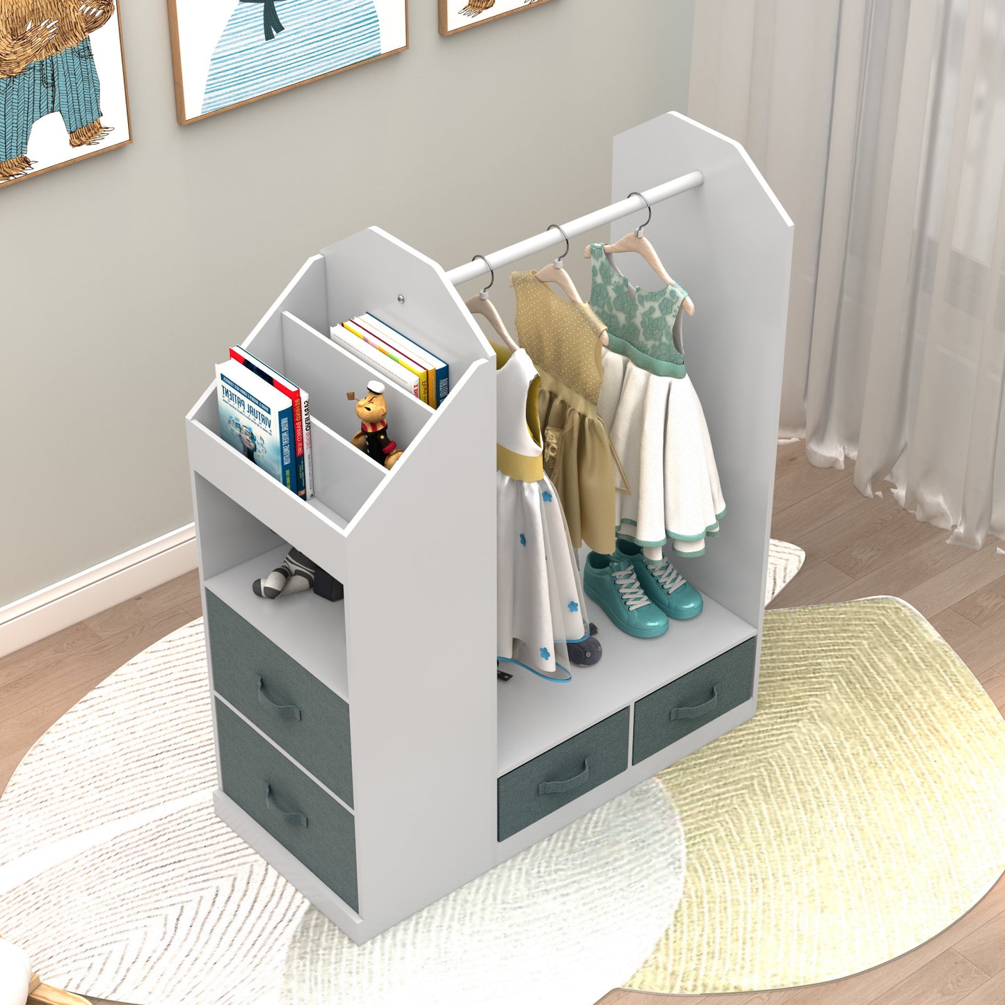 Children's Clothing Storage Racks, Clothing Racks, Children's Wardrobes, Open Hanging Wardrobes With Mirrors