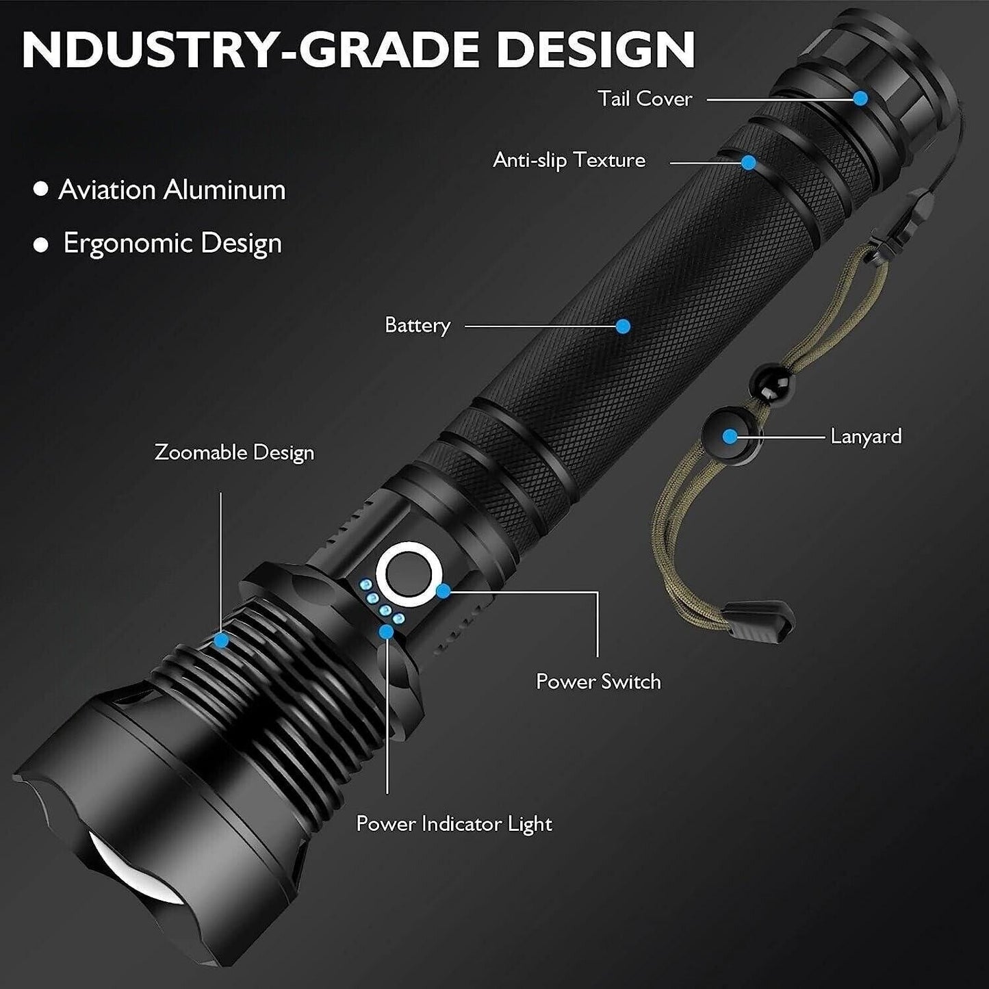 35000000LM Super Bright Powerful LED Flashlight Torch P90 Rechargeable Zoomable