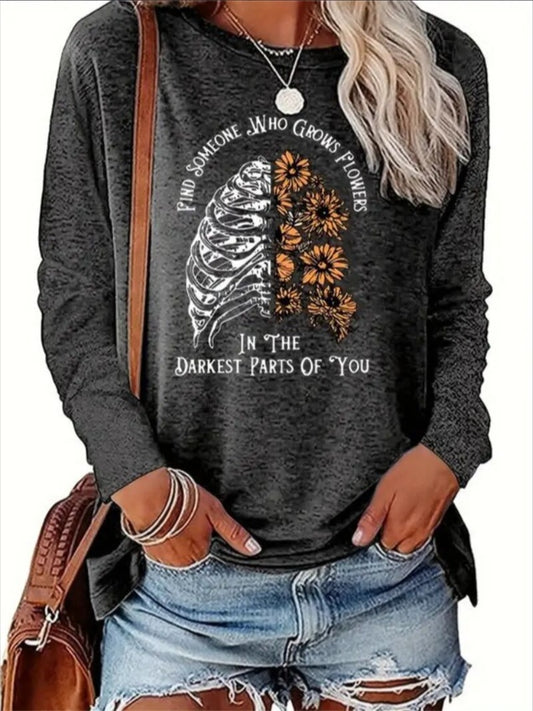 Women's Printed Long Sleeve Hoodless Sweatshirt