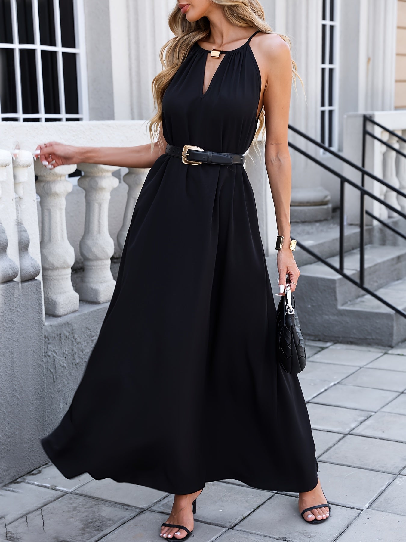 Women's Loose Casual Dress - Essential For Summer Beach Vacations, Festival Off-the-Shoulder Deep V Tie Holiday Dress