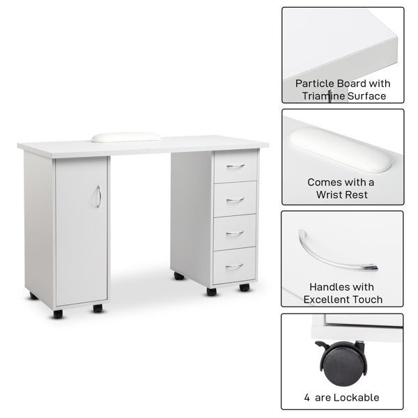 White 120X54X81cm One Door Four Drawers Computer Desk Nail Art Table 1PC