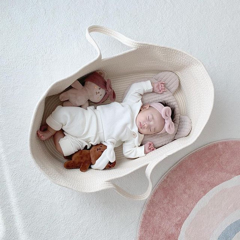 Newborn Cotton Rope Woven Carrying Basket Portable