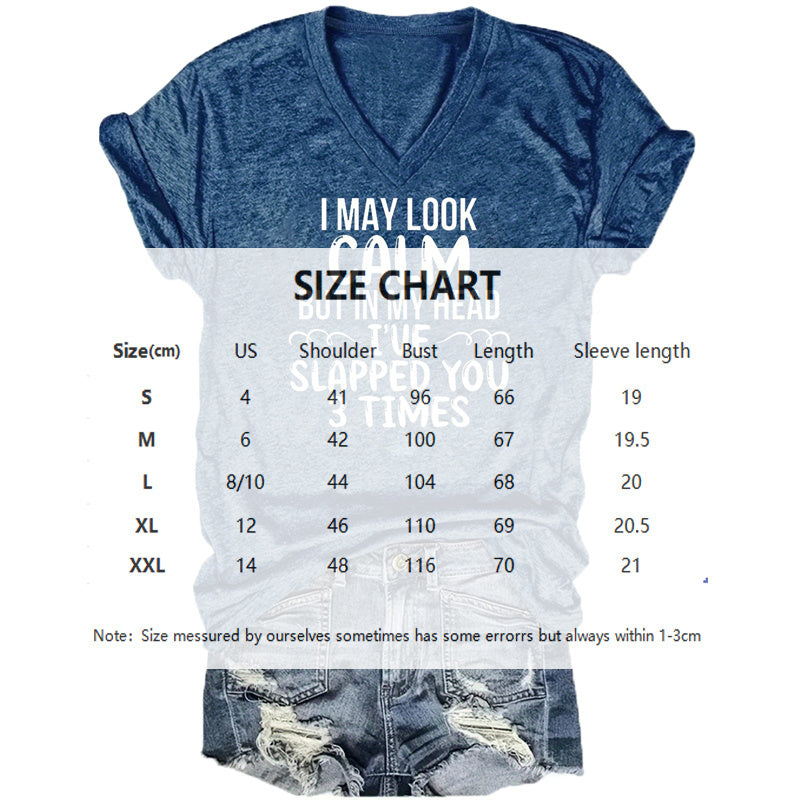 Women's V-Neck Short Sleeve T-Shirt - Phrase Print Basic Summer Top