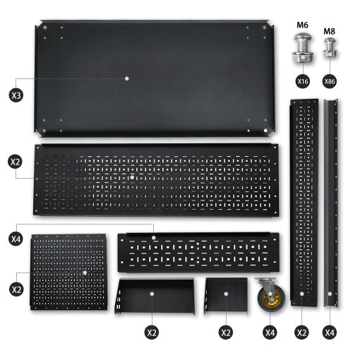 3-Tier DIY Detachable Utility Cart Storage Tool Cart With Steel Pegboard, Foldable Rolling Tool Cart With Wheels For Garage Organizer And Tool Storage