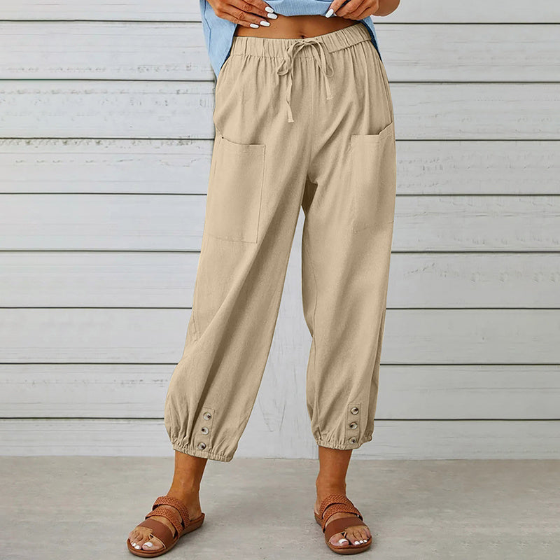 Effortless Drawstring Capris - Women's Wide Leg Casual Summer Pants With Adjustable Waist