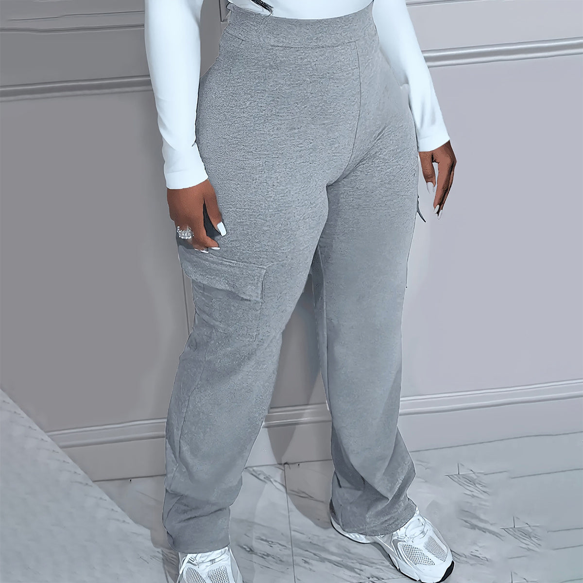 Large Size Autumn And Winter Solid Color Simple Workwear Knitted Women's Trousers