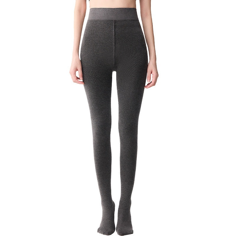 Winter Fleece-lined Thick Solid Color Pressure Slim Looking Socks Warm Foot Silk Stockings Women