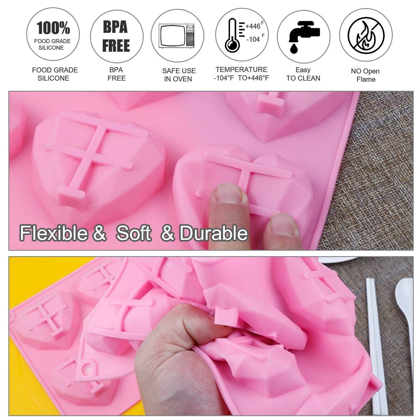 DIY 3D Fondant Mold Silicone Heart Shape Candy Cake Chocolate Mould Sugar Craft