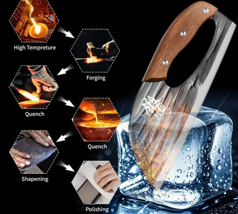 1pc Hand Forged Bone Cutter Kitchen Knife - Sharp Lightweight Dual-Use Slicer For Women - High-Carbon Stainless Steel, Ergonomic Handle, Easy To Clean, And Durable