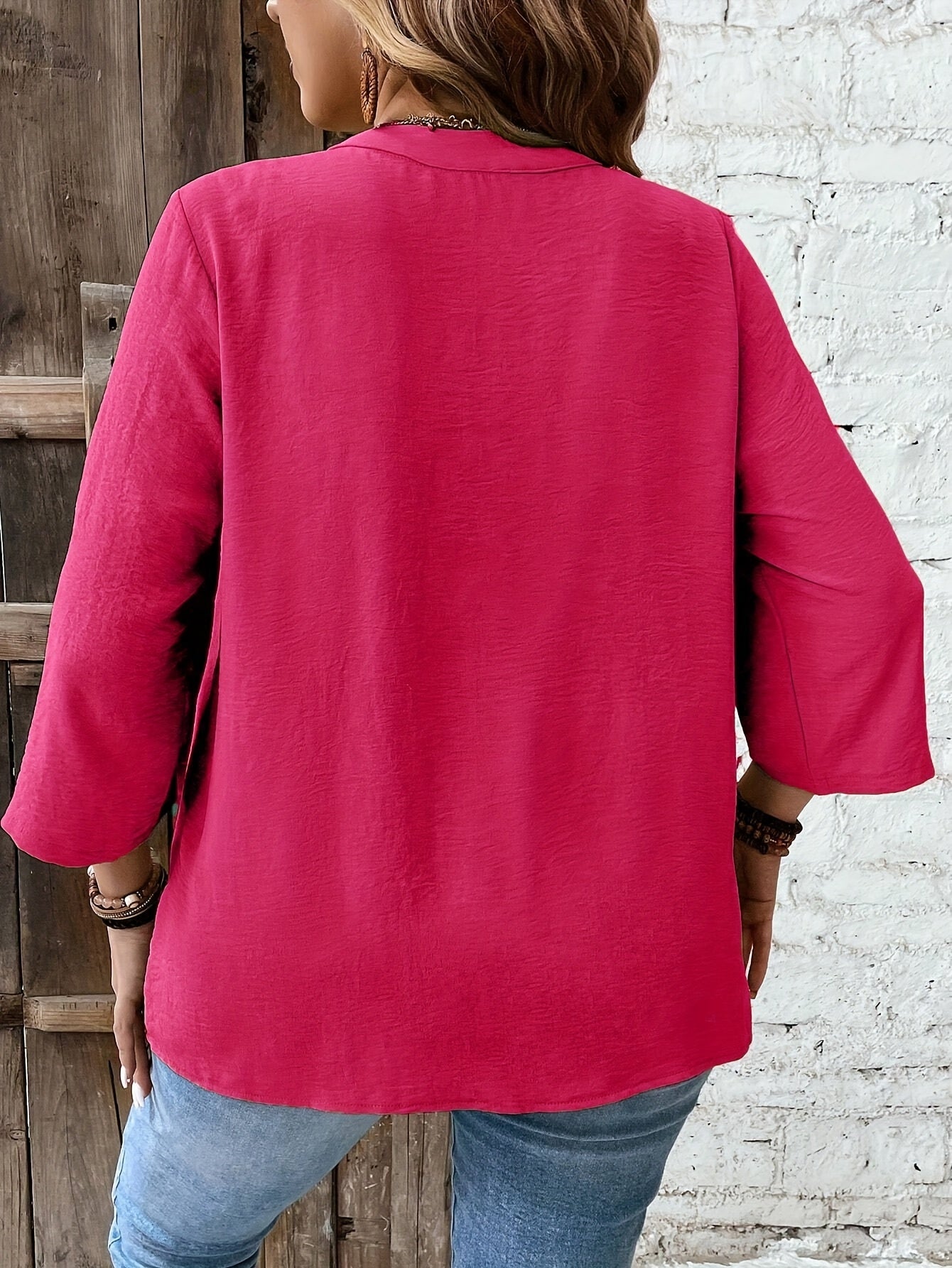 Women's Plus Size Lace Applique Vacation Shirt - Summer Casual Daily Outerwear With Roll-Up Sleeves And Button Closure