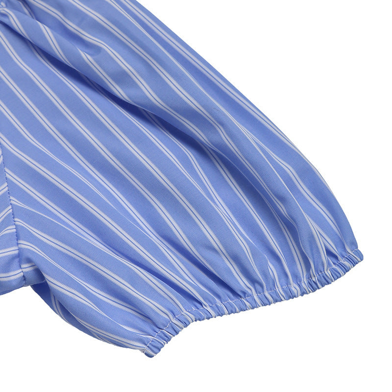 Women's Striped Tie Front Puff Sleeve Summer Casual Mini Dresses Loose Flowy Sundress