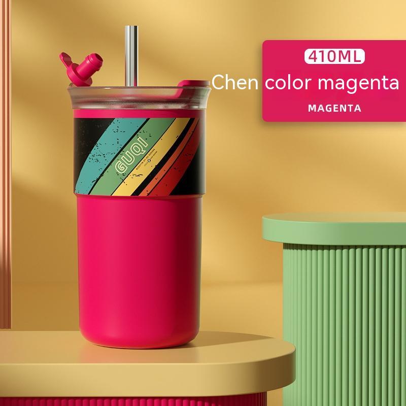 Household Portable Outdoor Traveling Ceramic Inner Pot Water Cup With Straw