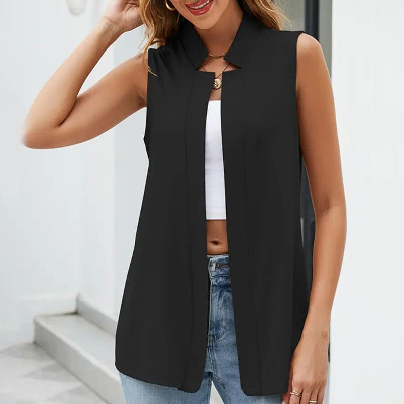 Women's Elegant Solid Sleeveless Vest Cardigan - Stand Collar Summer Outerwear
