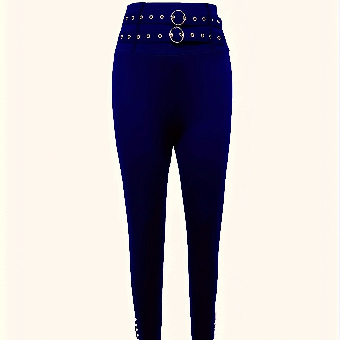Ladies' Solid Color Buckle And High Waisted Perforated Pants Sexy Slim Fit Pants Sexy Versatile New Clothes